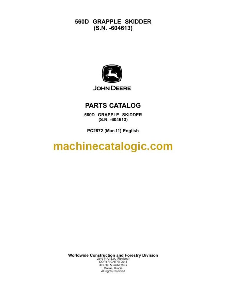John Deere 560D Grapple Skidder Parts Catalog (PC2872)