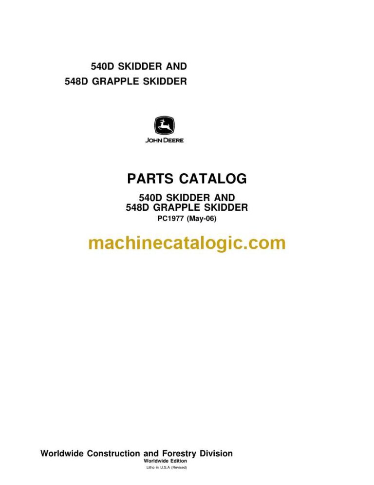 John Deere 540D Skidder and 548D Grapple Skidder Parts Catalog (PC1977)
