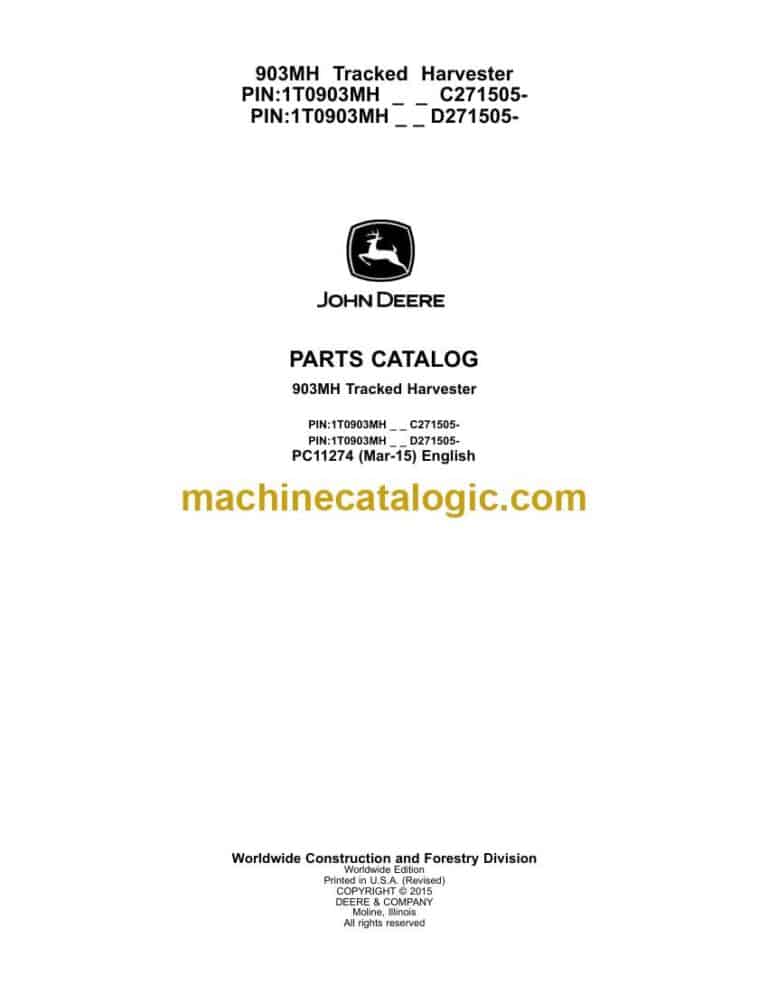 John Deere 903MH Tracked Harvester Parts Catalog (PC11274)