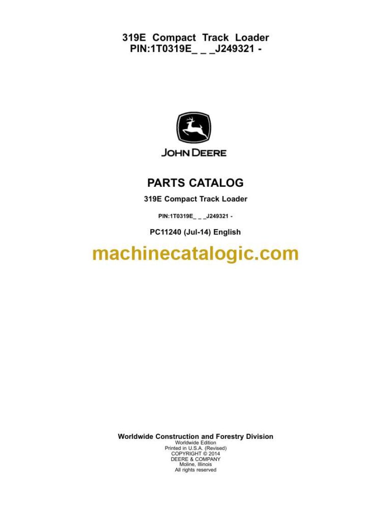 John Deere 329E Compact Track Loader Parts Catalog (PC11186)