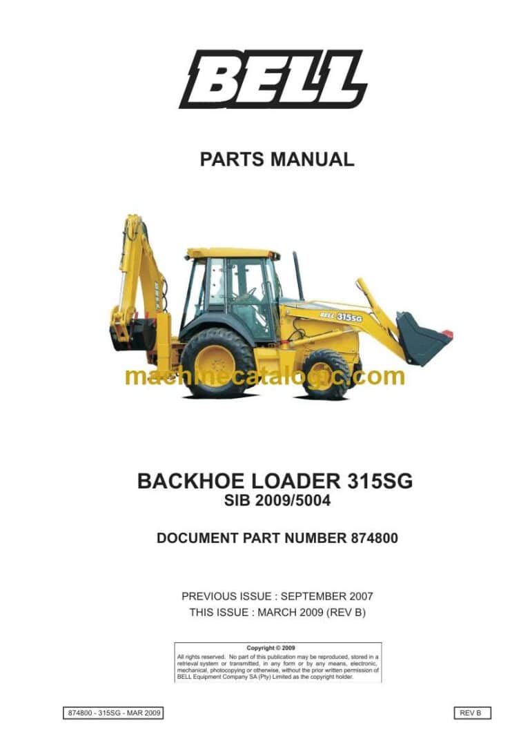 Bell 315SG Backhoe Loader Parts Manual (874800)