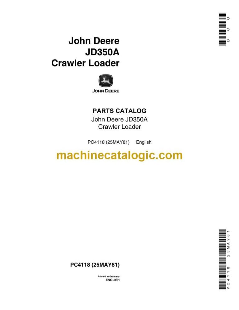 John Deere JD350A Crawler Loader Parts Catalog (PC4118)
