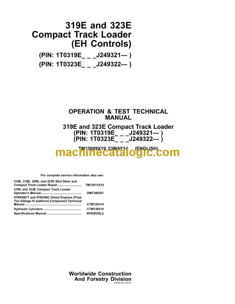 John Deere 319E and 323E Compact Track Loader Operation and Test Technical Manual (TM13009X19)