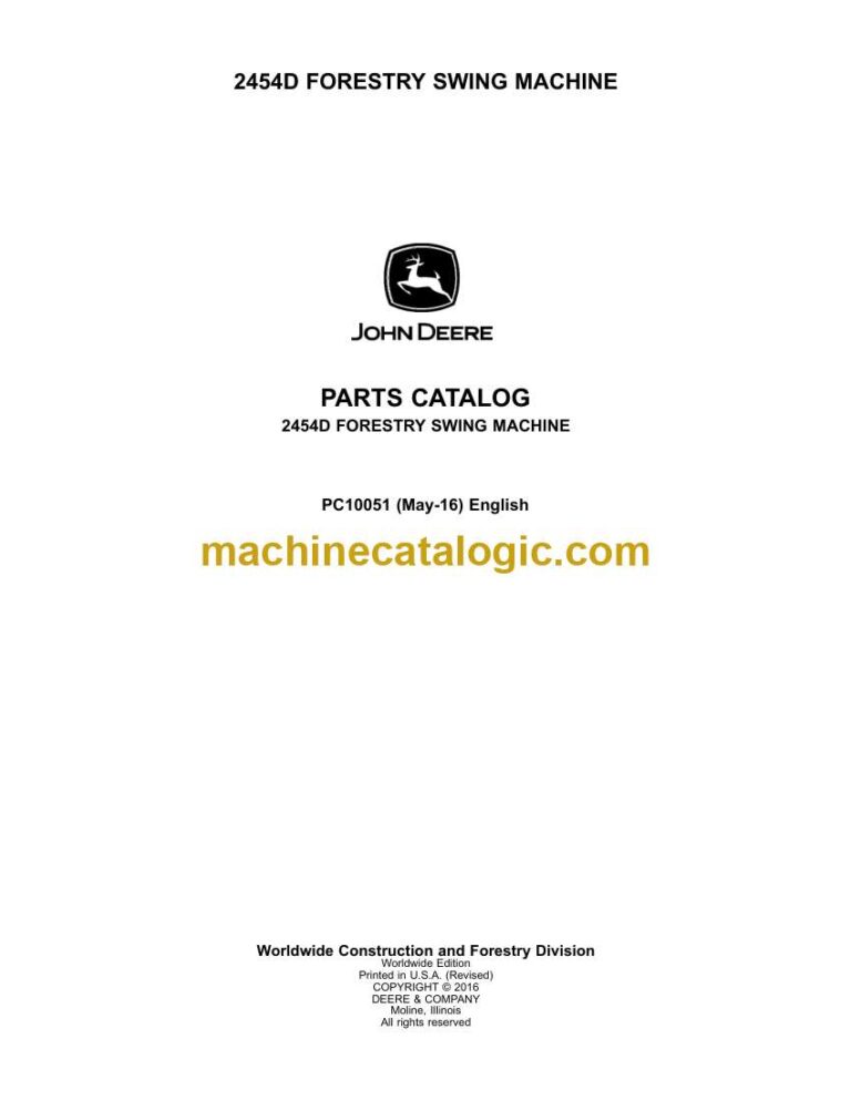 John Deere 2454D Forestry Swing Machine Parts Catalog (PC10051)