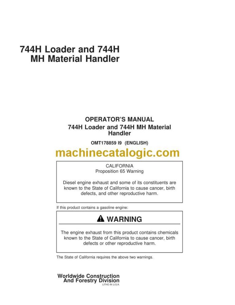 John Deere 744H Loader and 744H MH Material Handler Operator Manual (OMT178859)