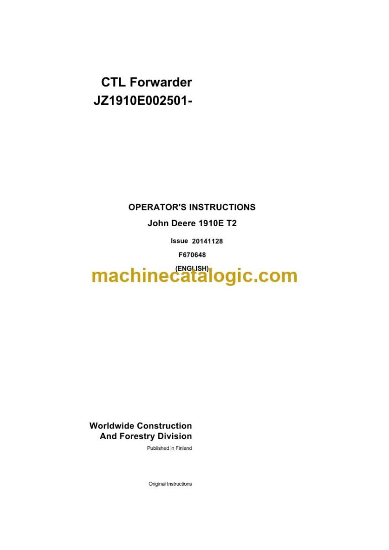 John Deere 1910E T2 CTL Forwarder Operator Instructions (F670648)