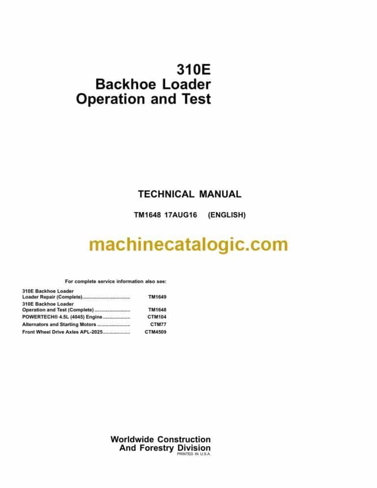John Deere 310E Backhoe Loader Operation and Test Technical Manual (TM1648)