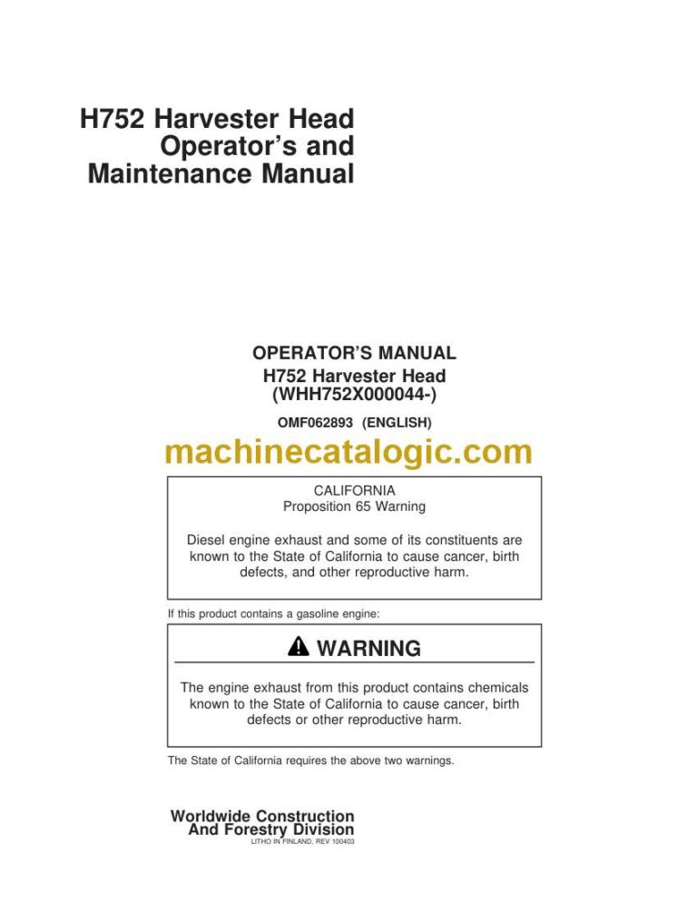 John Deere H752 Harvester Head Operator Manual (OMF062893)