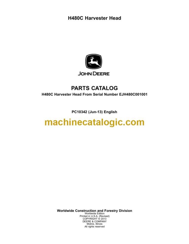 John Deere H480C Harvester Head Parts Catalog (PC10342)