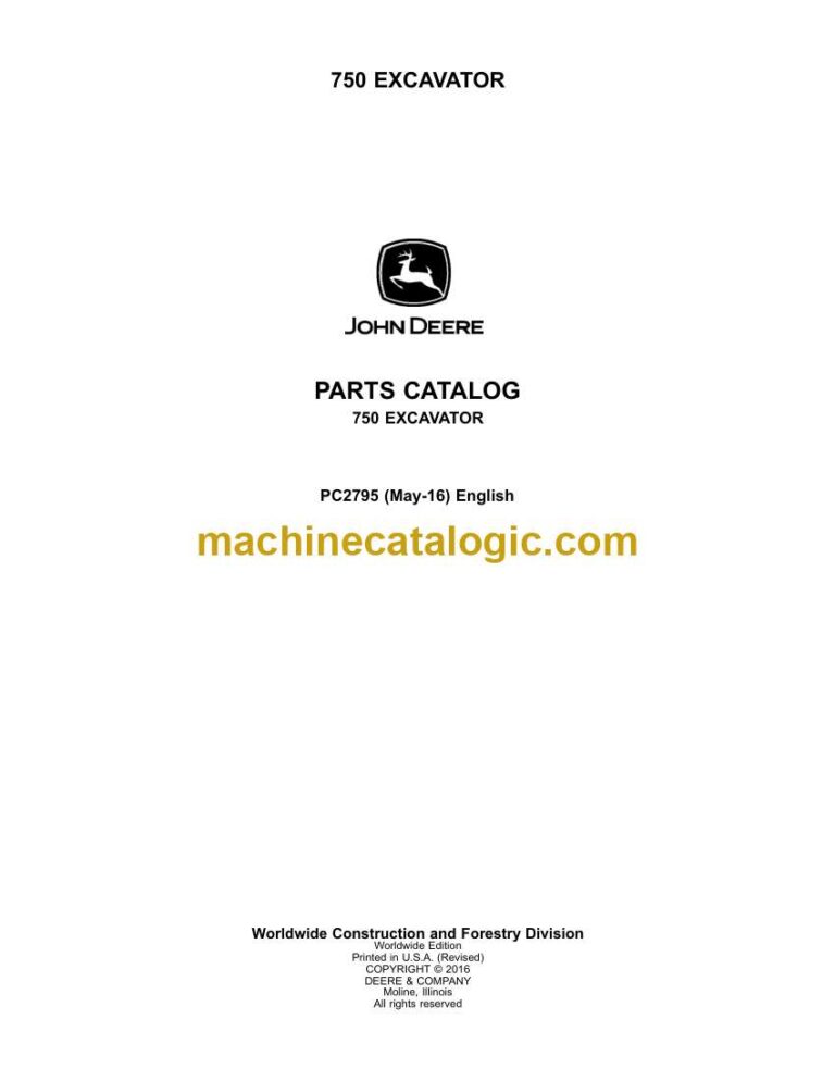John Deere 750 Excavator Parts Catalog (PC2795)