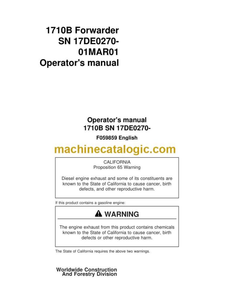 John Deere 1710B Forwarder Operator Manual (F059859)