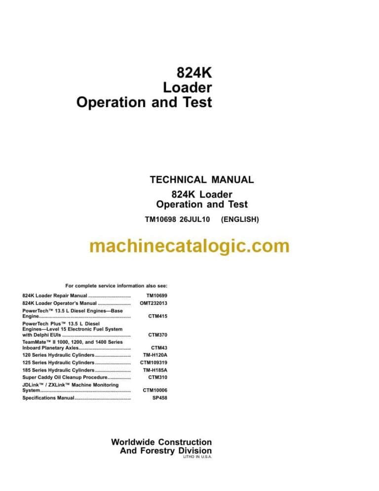 John Deere 824K Loader Operation and Test Technical Manual (TM10698)
