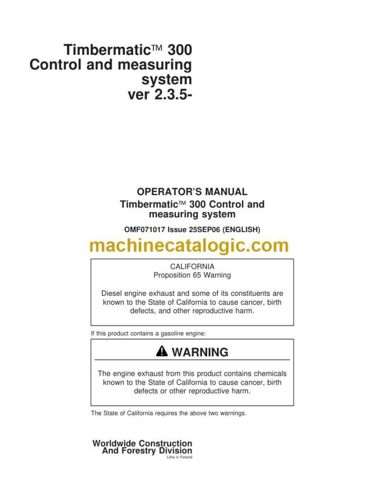 John Deere Timbermatic 300 Control and Measuring System Operator Manual (OMF071017)