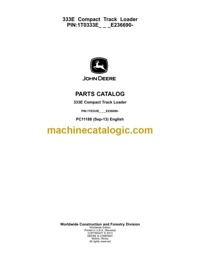 John Deere 333E Compact Track Loader Parts Catalog (PC11188)