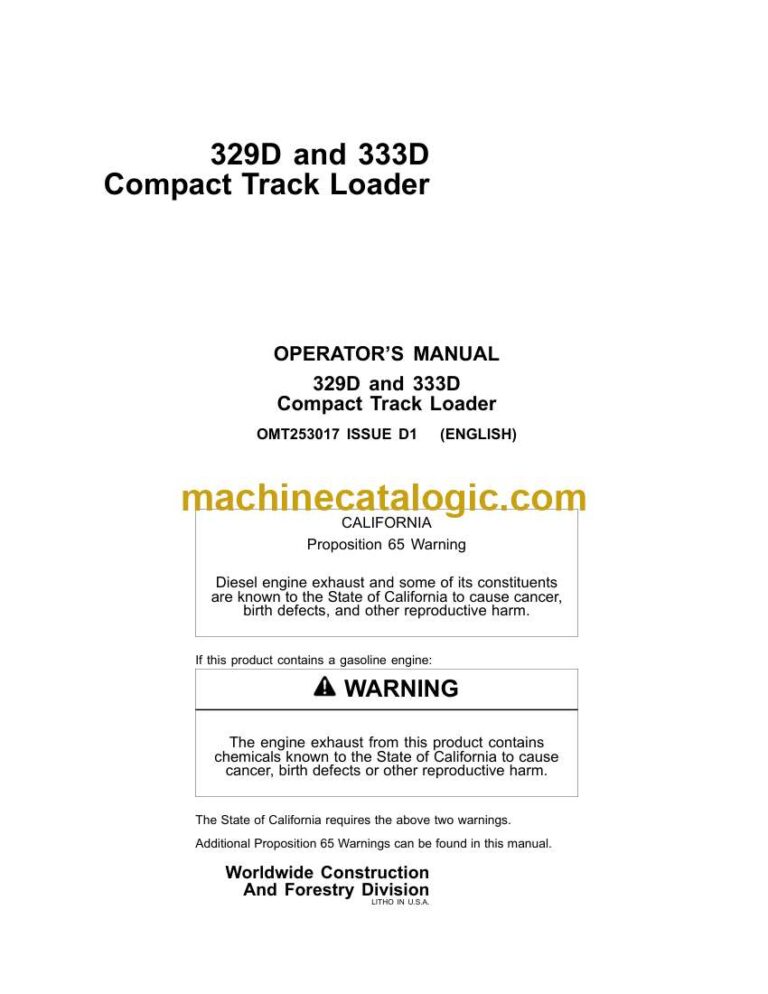 John Deere 329D and 333D Compact Track Loader Operators Manual (OMT253017)