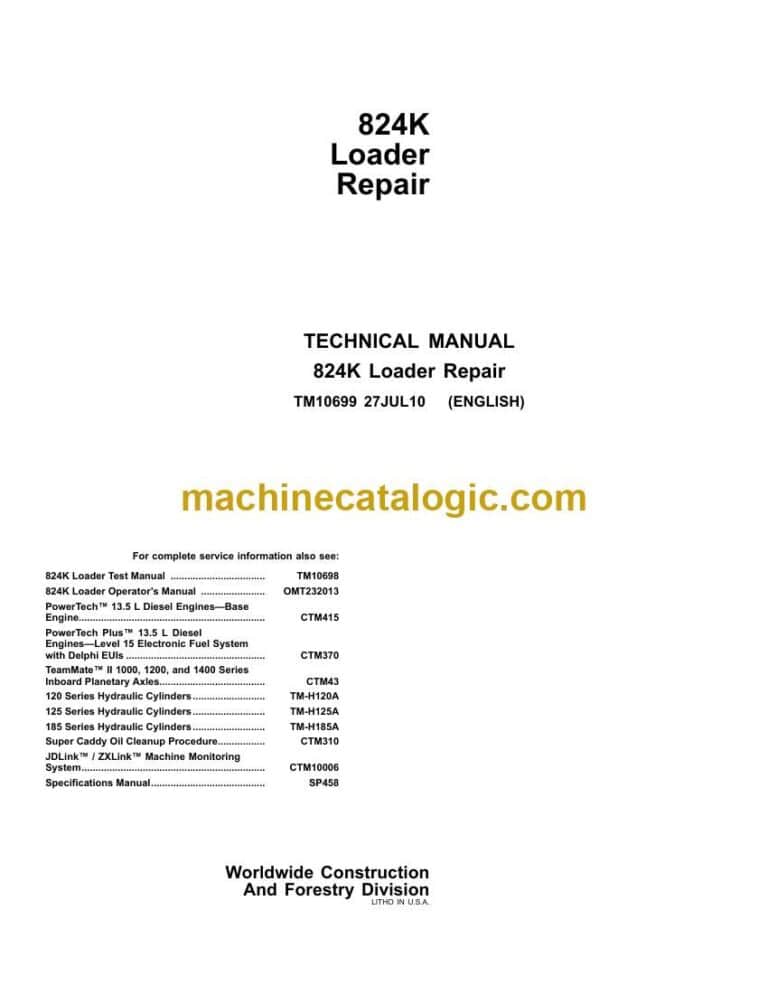 John Deere 824K Loader Repair Technical Manual (TM10699)