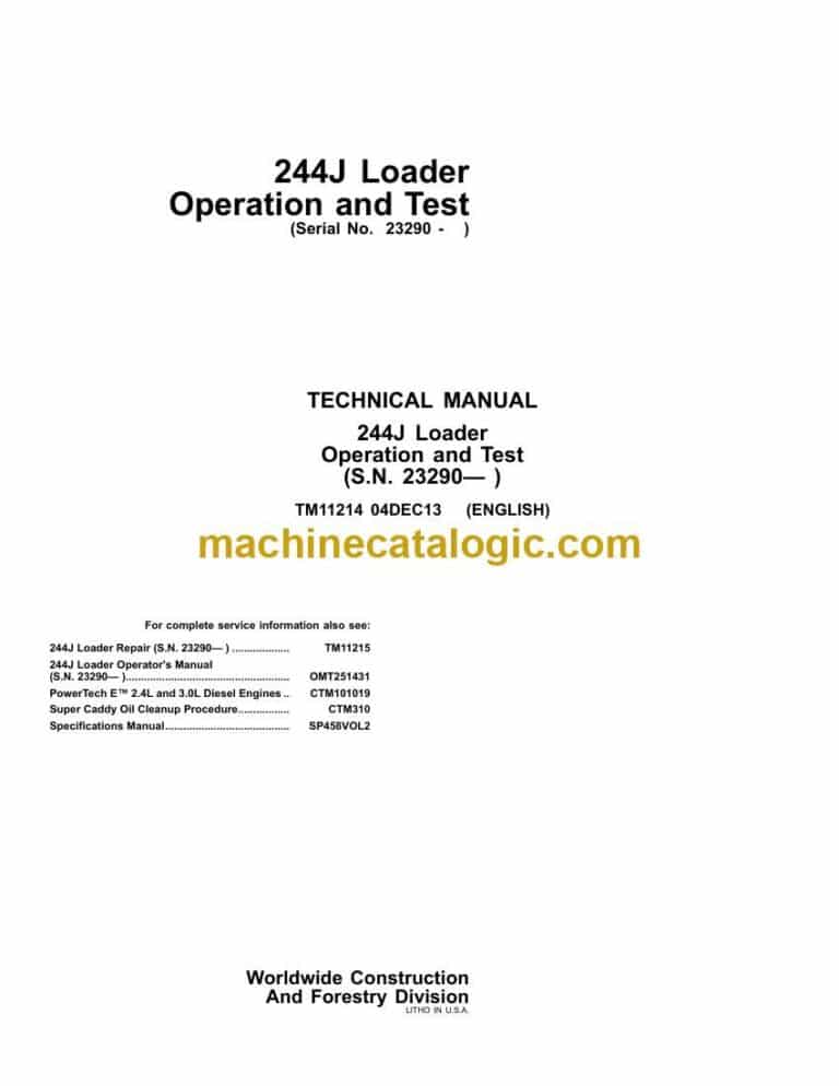 John Deere 244J Loader Operation and Test Technical Manual (TM11214)