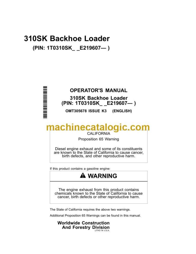 John Deere 310SK Backhoe Loader Operator Manual (OMT305678)