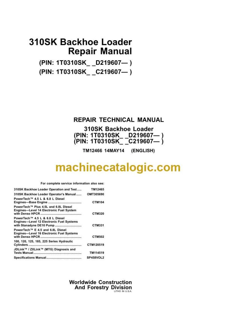 John Deere 310SK Backhoe Loader Repair Technical Manual (TM12466)