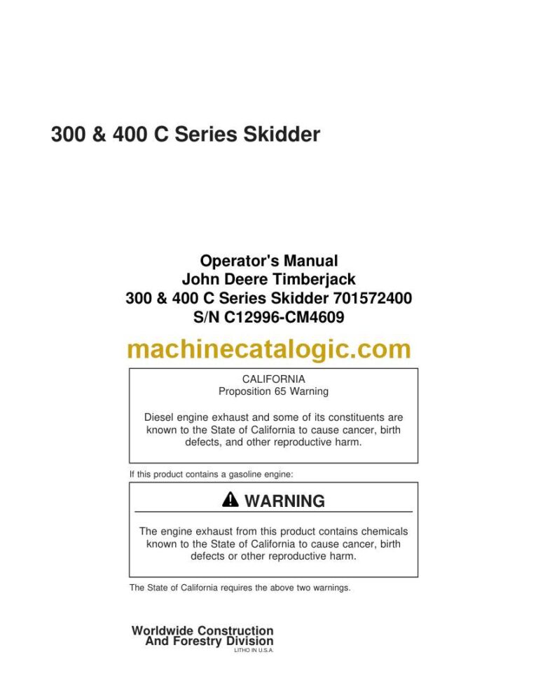 Timberjack 300, 400C Series Skidder Operator Manual (701572400 ...