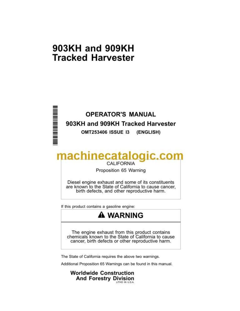 John Deere 903KH and 909KH Tracked Harvester Operators Manual (OMT253406)