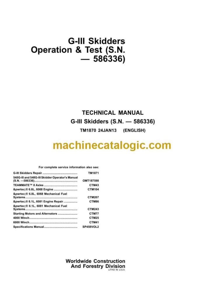 John Deere G-III Skidders Technical Manual (TM1870)