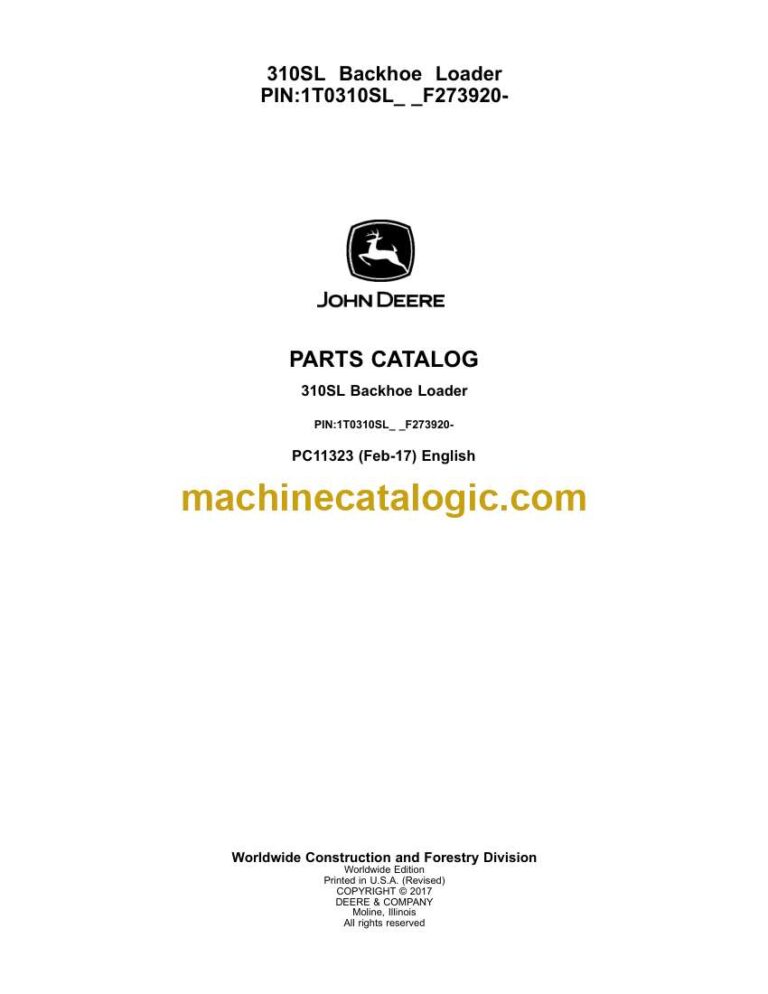 John Deere 310SL Backhoe Loader Parts Catalog (PC11323)