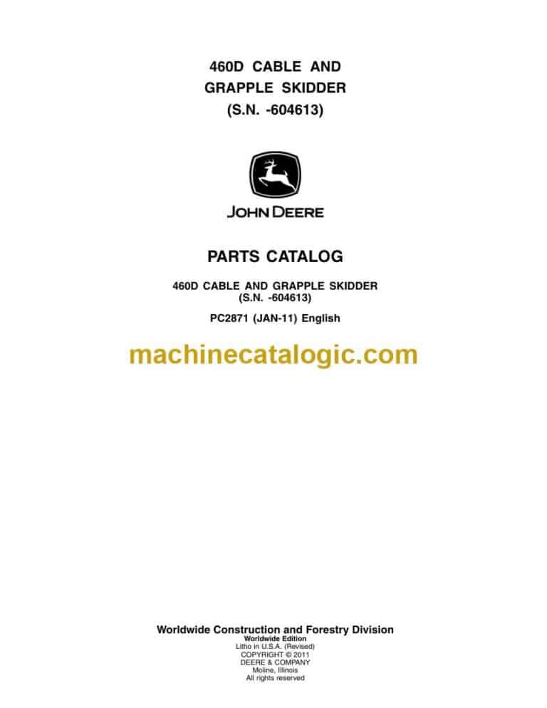 John Deere 460D Cable and Grapple Skidder Parts Catalog (PC2871)