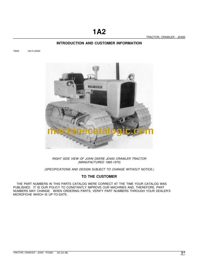 John Deere JD450 Tractor, Crawler Parts Manual