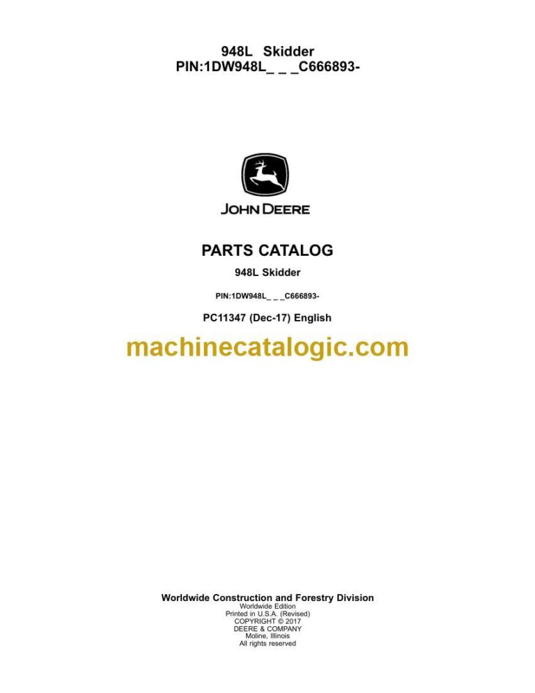 John Deere 948L Skidder Parts Catalog (PC11347)