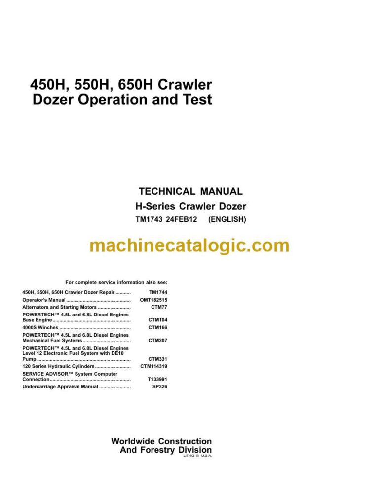 John Deere 450H, 550H, 650H Crawler Dozer Operation and Test Technical Manual (TM13090X19)