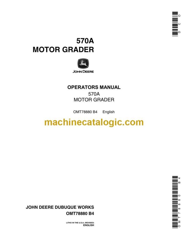John Deere 570A Motor Grader Operators Manual (OMT78880)