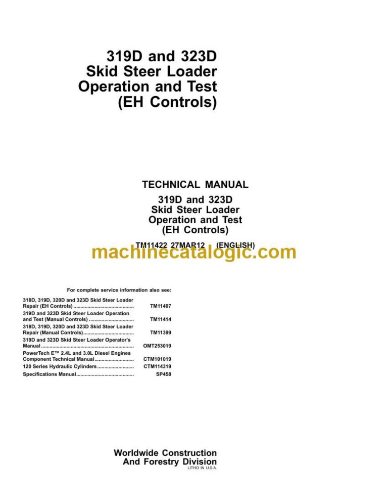 John Deere 319D and 323D Skid Steer Loader Operation and Test Technical Manual (TM13090X19)