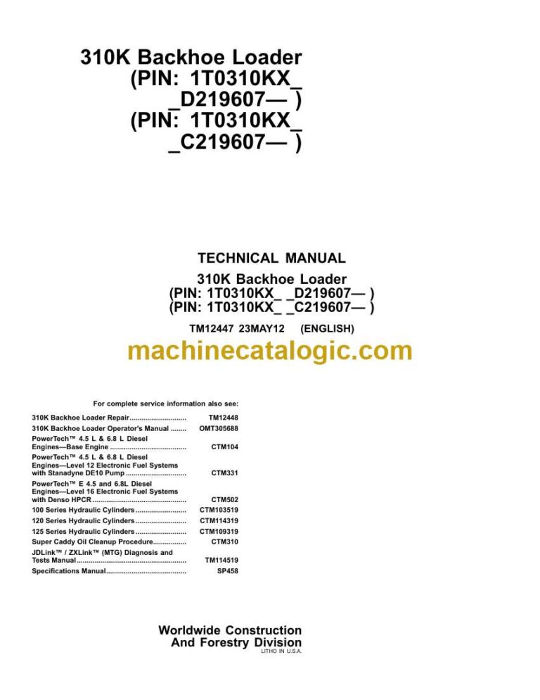 John Deere 310K Backhoe Loader Technical Manual (TM12447)
