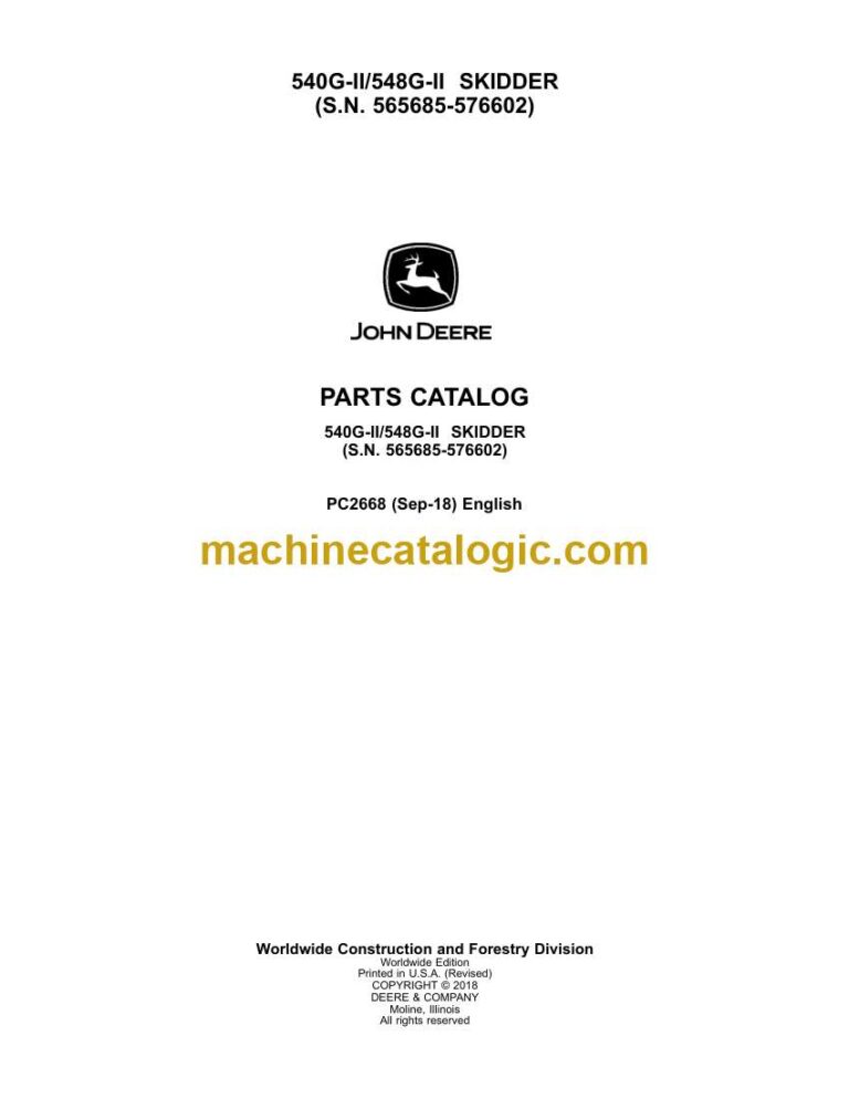 John Deere 540G-II, 548G-II Skidder Parts Catalog (PC2668)