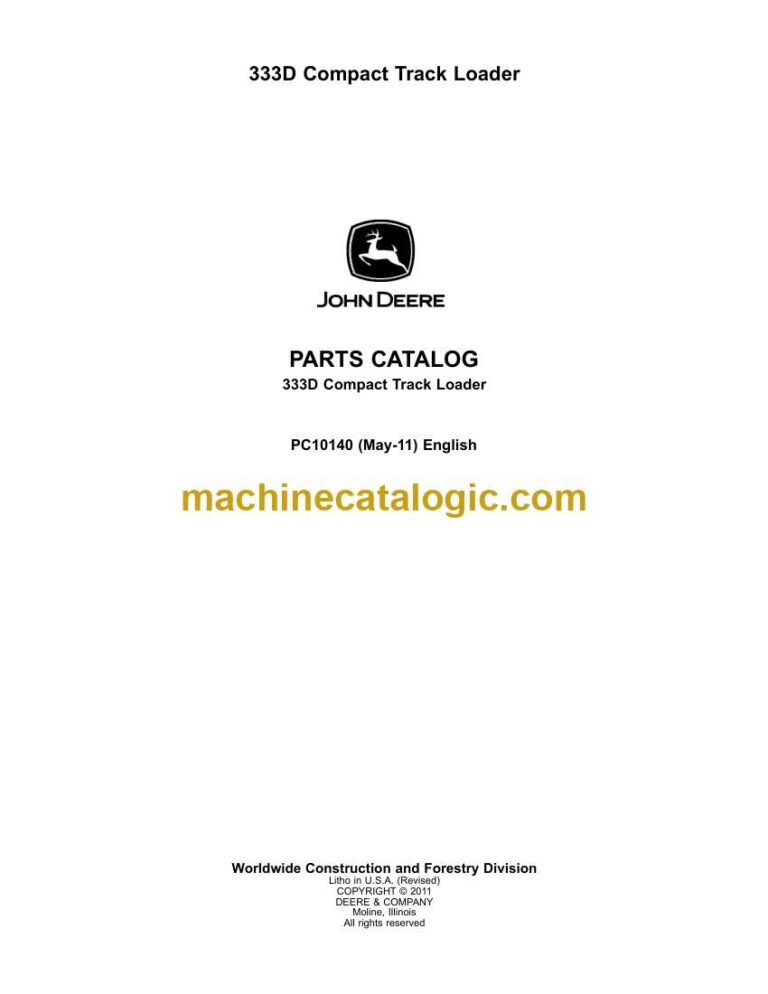 John Deere 333D Compact Track Loader Parts Catalog (PC10140)