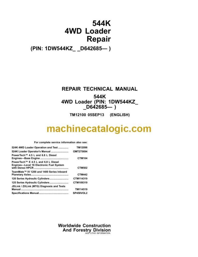 John Deere 544K 4WD Loader Repair Technical Manual (TM12100)