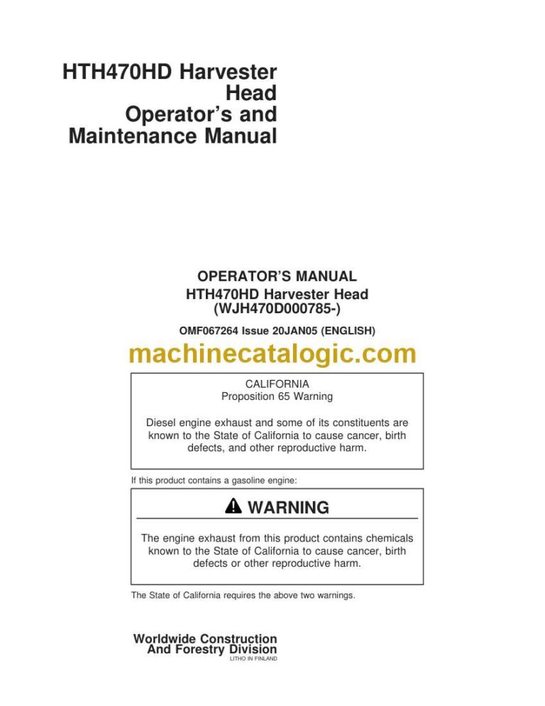John Deere HTH470HD Harvester Head Operator Manual (OMF067264)