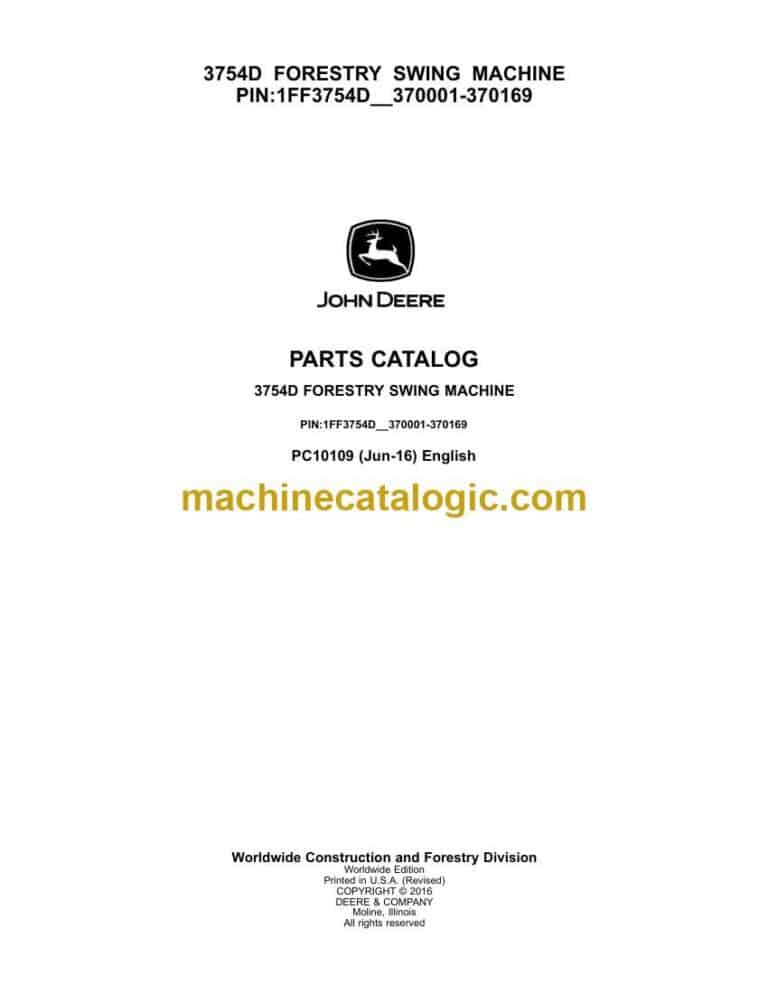 John Deere 3754D Forestry Swing Machine Parts Catalog (PC10109)