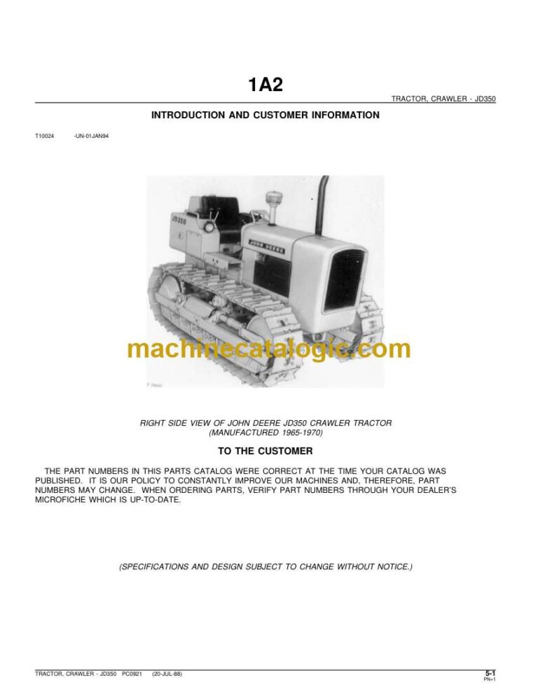 John Deere JD350 Tractor, Crawler Parts Manual (PC921)