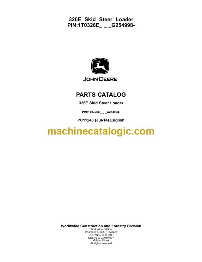 John Deere 326E Skid Steer Loader Parts Catalog (PC11243)