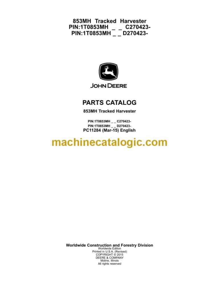 John Deere 853MH Tracked Harvester Parts Catalog (PC11284)