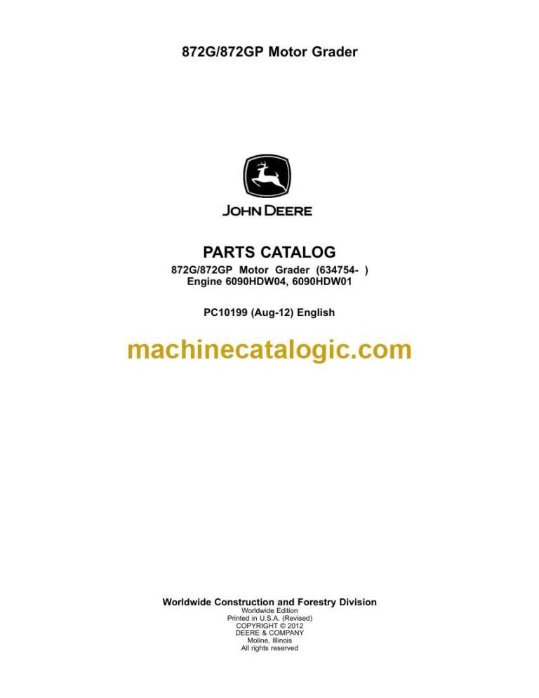 John Deere 872G, 872GP Motor Grader Parts Catalog (PC10199)