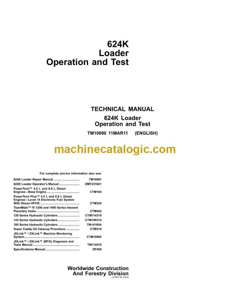 John Deere 624K Loader Operation and Test Technical Manual (TM10690)