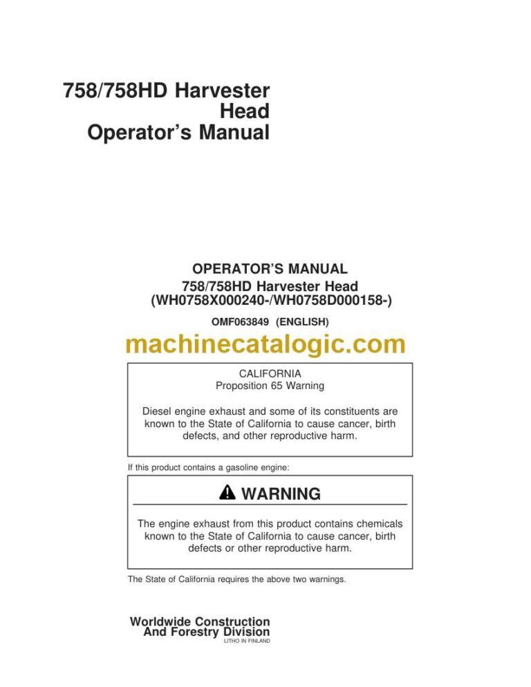 John Deere 758, 758HD Harvester Head Operator Manual (OMF063849)