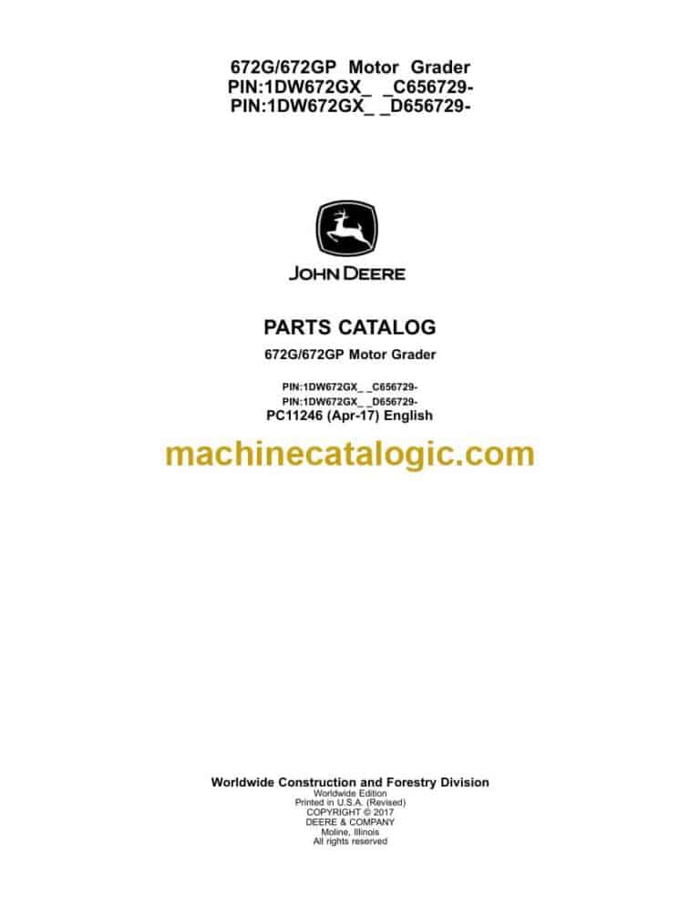 John Deere 672G, 672GP Motor Grader Parts Catalog (PC11246)