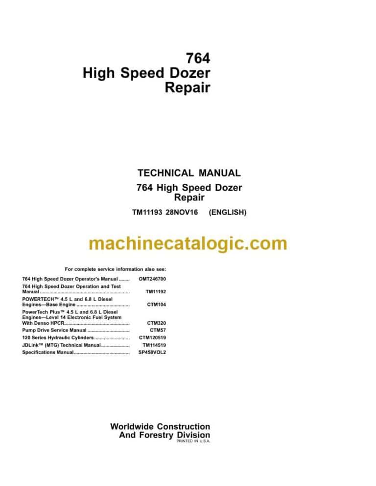 John Deere 764 High Speed Dozer Repair Technical Manual (TM11193)