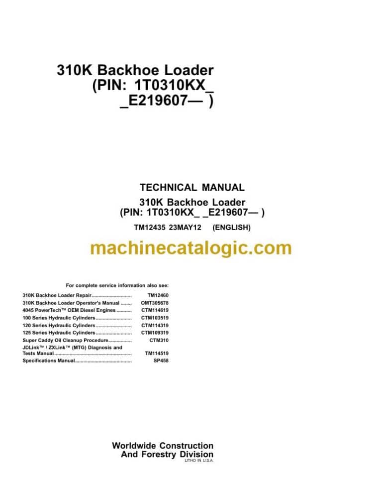 John Deere 310K Backhoe Loader Technical Manual (TM12435)