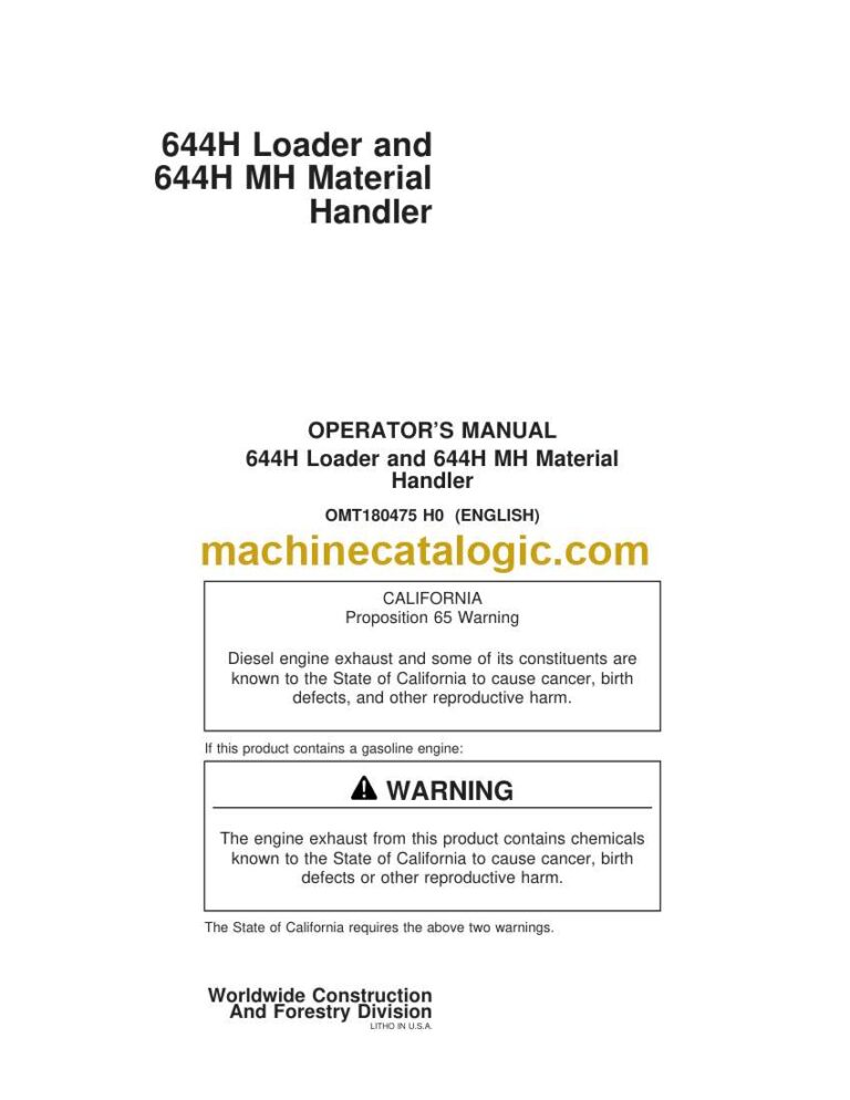 John Deere 644H Loader and 644H MH Material Handler Operator Manual (OMT180475)