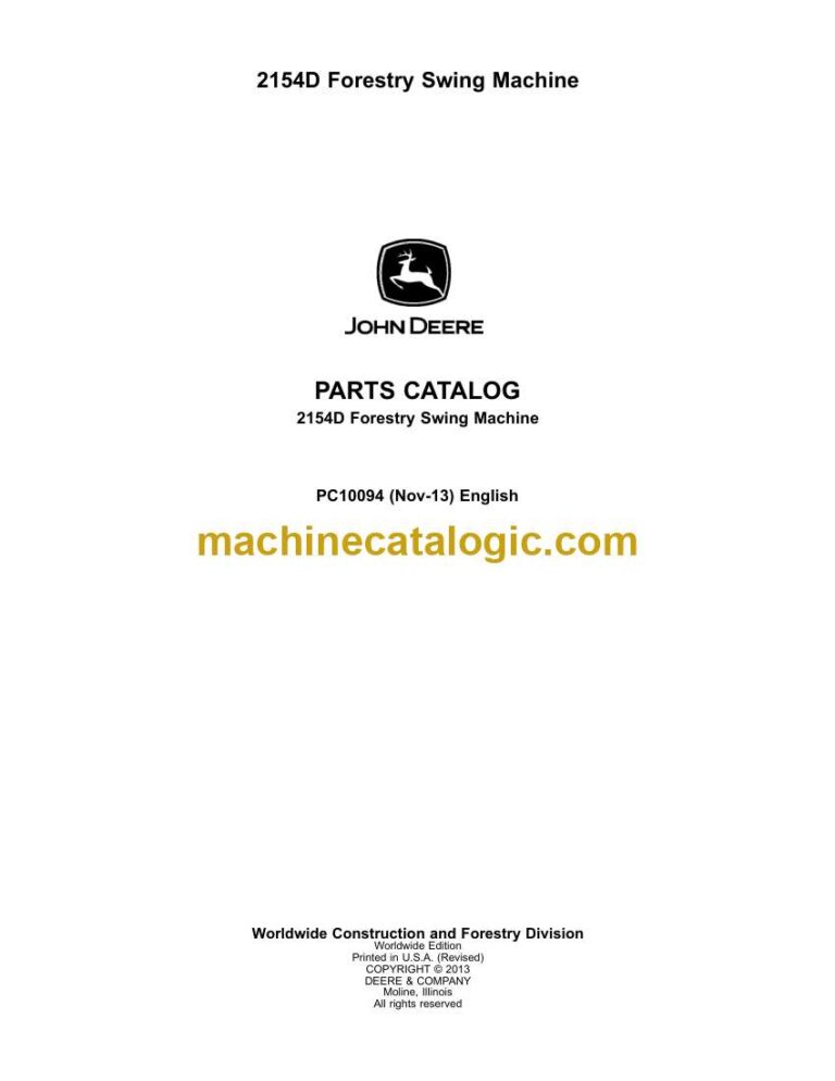 John Deere 2154D Forestry Swing Machine Parts Catalog (PC10094)